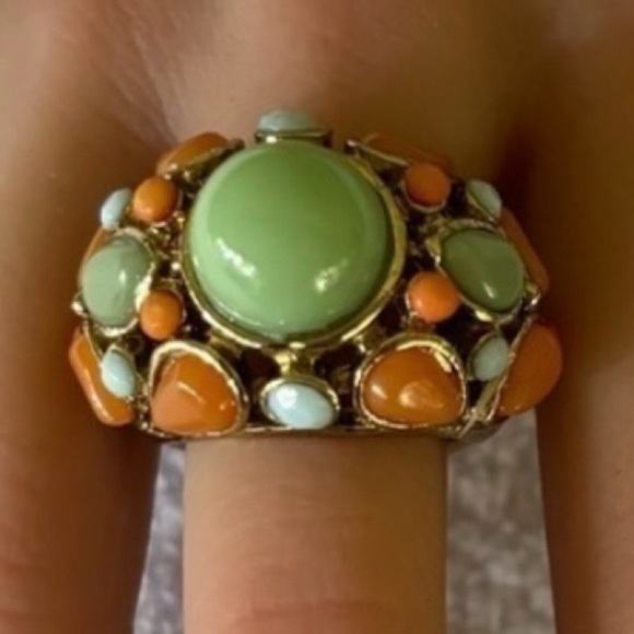 Jewelry - Cabochon Green and Orange Stretch Statement Ring